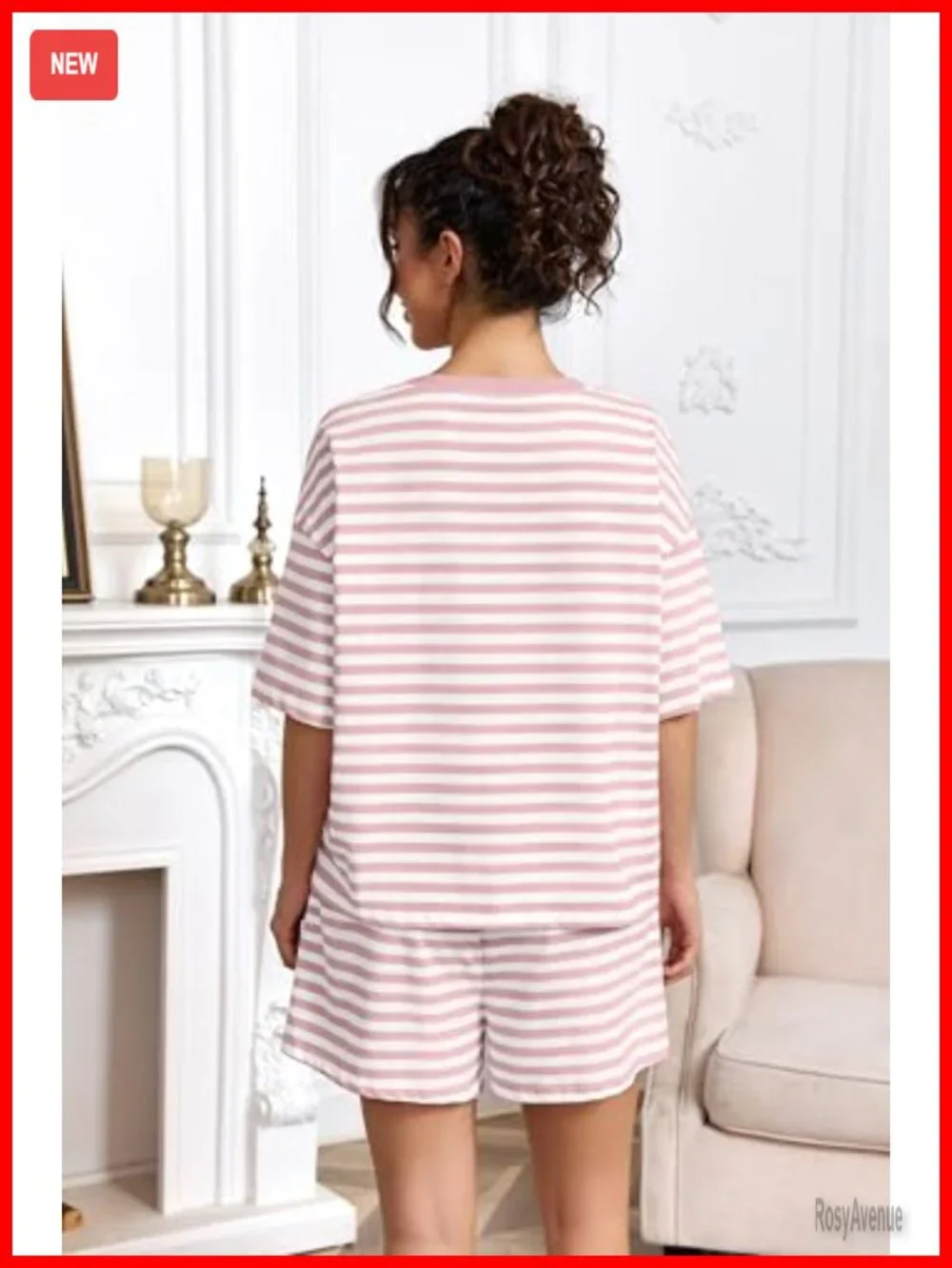 Women 2 Piece Striped Pajama Shorts Set Cotton Blend Lounge Outfits